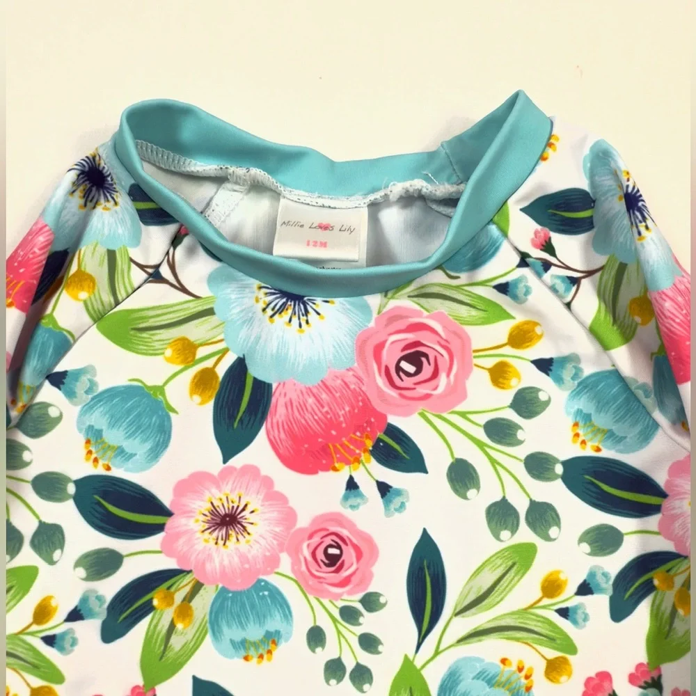 MILLIE LOVES LILY Girls‎ Floral Long Sleeve Rashguard 12M Swim Beach Summer